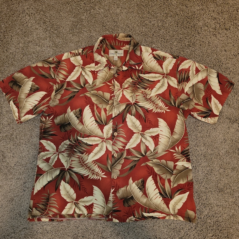 Mens Large Tropical Red Leaf Print Men's Casual Pattern Shirt Island Shores